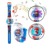 (Mario) Reloj de dibujos animados para niños con luces intermitentes y brillan, relojes musicales digitales
