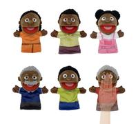Marionetas de mano familiares para niños - Juego de 6 muñecos de mano de peluche negro de 28 cm | Muñecas blandas y móviles para juegos de rol de narración de historias, aprendizaje en casa en la