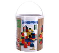 Marionette Wooden Toys 100 bloques de madera pintados de colores, 8 formas, tambor con asa, apto para niños a partir de 2 años