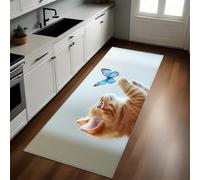 Mariposa Alfombra de Cocina 50 x 80 cm Animal Gato de Pelo Corto Antideslizante y Lavable, Camino Multiusos Resistente al Desgaste, Antimanchas, Ideal para Bajo Fregadero y Fogones