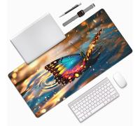 Mariposa Alfombrilla Ratón 900x500x3mm Lago Alfombrilla Ratón,Grande Tapete Escritorio con Base de Goma Impermeable y Antideslizante,Precisión y Velocidad Sujeción Estable para PC,Oficina Decor 0E-395