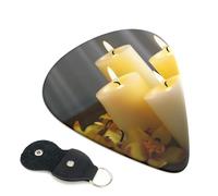 Mariposa amarilla con velas blancas, paquete de 6 púas de guitarra con soporte de cuero para púas de guitarra, bolsa para llaves, púa de arte abstracto para guitarra eléctrica acústica, ukelele de