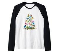 Mariposa Árbol de Navidad Luces Niña Pijama de Navidad Mari Camiseta Manga Raglan