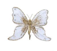 Mariposa artística con purpurina con clip que transforma tu decoración navideña o eventos especiales sin esfuerzo (blanco)