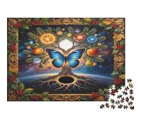 Mariposa Azul Árbol de la Vida Puzzle de 1000 Piezas Papel para Adultos Escena Cósmica Relajante Decoración Familiar Regalo 52x38cm/1000pcs