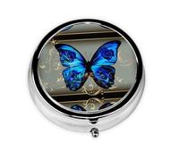 Mariposa azul. Este pequeño pastillero redondo de viaje de tres compartimentos es perfecto para almacenar medicamentos diarios, vitaminas y sobre la marcha.