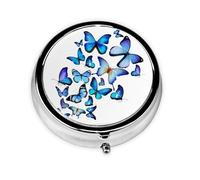 Mariposa azul. Este pequeño pastillero redondo de viaje de tres compartimentos es perfecto para almacenar medicamentos diarios, vitaminas y sobre la marcha.