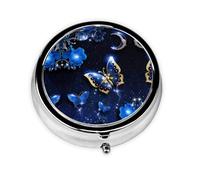 Mariposa azul. Este pequeño pastillero redondo de viaje de tres compartimentos es perfecto para almacenar medicamentos diarios, vitaminas y sobre la marcha.