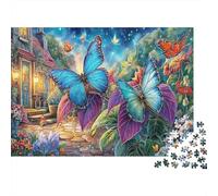 Mariposa Azul Paquete De Rompecabezas 1000 Piezas, Papel Grueso, Adultos Y Niños 8-12,Jardín de Primavera Decoración Mural, Regalo Año Nuevo, Reto Cerebral 52x38cm/1000pcs