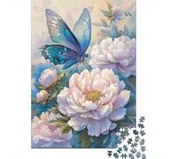 Mariposa Azul Puzzle de 1000 Piezas Juego de Puzzle 1000 Piezas Papel para Adultos Estilo Peonía Romántica Decoración Relajación Regalo Familiar 52x38cm/1000pcs