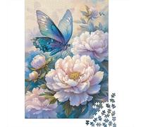 Mariposa Azul Puzzle de 1000 Piezas para Adultos Peonía Blanca Puzzle para Toda la Familia Relajación Hogar Regalo 70x50cm/1000pcs