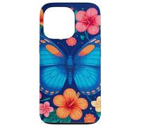 Mariposa azul y flores tropicales deleite Carcasa para iPhone 13 Pro