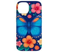 Mariposa azul y flores tropicales deleite Carcasa para iPhone 14