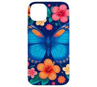 Mariposa azul y flores tropicales deleite Carcasa para iPhone 14 Plus