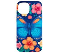 Mariposa azul y flores tropicales deleite Carcasa para iPhone 15