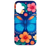 Mariposa azul y flores tropicales deleite Carcasa para iPhone 16