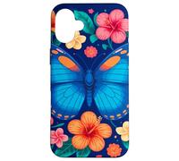 Mariposa azul y flores tropicales deleite Carcasa para iPhone 16 Plus