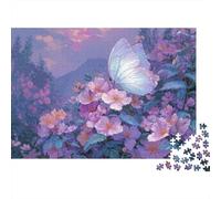 Mariposa Blanca y Flores Puzzle 1000 Piezas Escena Floral Suave Papel Reciclado Adultos Decoración Enmarcada 52x38cm
