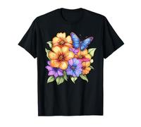 Mariposa Colorida con Ramo Floral Tropical Camiseta