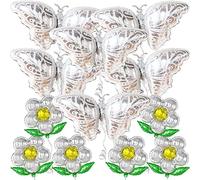 Mariposa con globos de hoja de flores, plata