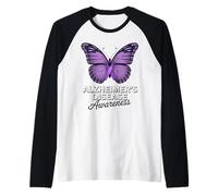 Mariposa de Cinta púrpura para concienciación sobre la Enfermedad de Alzheimer Camiseta Manga Raglan