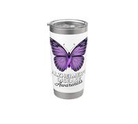 Mariposa de cinta púrpura para concienciación sobre la enfermedad de Alzheimer Vaso térmico de acero inoxidable de doble pared