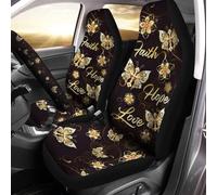 Mariposa Dorada Fe Esperanza Amor 2 Piezas Cubre De Asiento Delanteros Moda Auto Asiento Delantero Cojín Duradera Fundas Asientos Delanteros Coche Universal para Auto Camión Coches