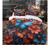 Mariposa Entre Flores Impresión 3D 3 Piezas cubrecama Estilo de Arte Floral Vibrante Funda de edredón Microfibra hipoalergénica Cierre Cremallera para Chicos Chicas Mujeres Super King（260x220cm）