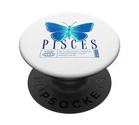 Mariposa Febrero Cumpleaños Horóscopo Vibe, Piscis Zodiaco PopSockets PopGrip Adhesivo