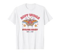 Mariposa Floral Bohemio con Forma de corazón Fuerte de Soft Wings Camiseta gráfica económica, Hombre, Blanco, M