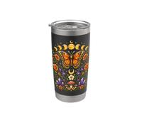 Mariposa Floral Luna Cristales Cottagecore Flores Seta Vaso térmico de acero inoxidable de doble pared