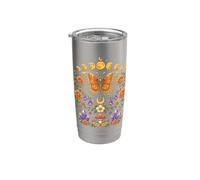 Mariposa Floral Luna Cristales Cottagecore Flores Seta Vaso térmico de acero inoxidable de doble pared