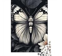 Mariposa Floral Puzzle de 1000 Piezas Papel para Adultos Flor Blanca Negra Puzzle para Toda la Familia Decoración Regalo 38x26cm/1000pcs