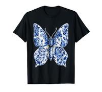Mariposa Floral Vintage con Flores Delft Art Chinoiserie Camiseta