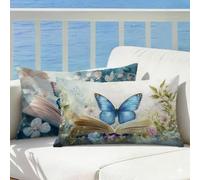 Mariposa Funda Cojin 60x80 Juego de 2 Azul, Cojines Exterior Impermeable Terciopelo Decorativos Funda Almohada Patrón Impresión Doble Cara con Cremallera para Sofá Decoración Hogar Regalo Mujer,Cod500