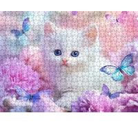 Mariposa Gato Puzzle 1000 Piezas Adultos, Rompecabezas con Letras en la Parte Posterior - Piezas Que Encajan Perfectamente, Reto de Concentración, Regalo para Mujer y Decor Hogar, 75 x 50 cm w0-272