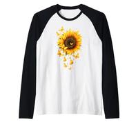 Mariposa Girasol Jardín Floral Amarillo Girasol Camiseta Manga Raglan