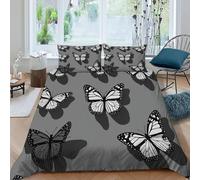 Mariposa Gris Funda Nordica Algodon 3 Piezas 3D Impresa Aesthetic Insects con Cremallera Y Funda De Almohada King（220x240cm） 100% Microfibra Ropa De Cama