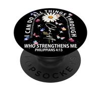 Mariposa I Can Do All Thing Through Christ ART ON BACK PopSockets PopGrip Adhesivo