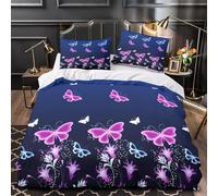 Mariposa Juego de Funda Nordica 260x240 cm Azul Marino 3 Piezas Microfibra Fundas Nórdicas con 2 Fundas de Almohada 50x75 para Adultos, Niños y Niñas