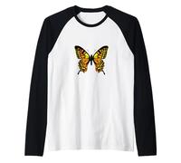 Mariposa monarca con alas Naranjas, Amarillas y Negras Camiseta Manga Raglan