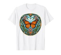 Mariposa Monarca Diseño Floral Art Nouveau Camiseta gráfica económica, Hombre, Blanco, L