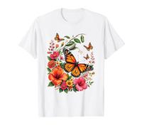 Mariposa Monarca Metamorfosis Oruga Floral Naturaleza Camiseta gráfica económica