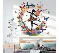 Mariposa Muchacha Pegatinas de Pared, Flor Hadas Calcomanía, Colorido Floral Mural Con Mariposas Coloridas, Arte Decorativo para Niñas Bebé Guardería Dormitorio