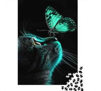 Mariposa Noche Gato Rompecabezas Clásico 1000 Piezas para Adultos Todas Edades, Cartón Premium, Decoración Interior, Regalo Mujeres, Relajación En Casa 70x50cm/1000pcs