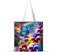 Mariposa pensamiento Bolsa de Lona 38x34cm Tote Bag sin Cremallera,juego de 4 Canvas Tote Bags para Mujer,Bolsa de Compras Plegable,Bolso de Mano Lavable para Compras,Trabajo,Vida Cotidiana,Viajes