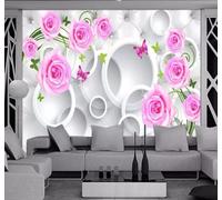 Mariposa Rosa Circular Blanca 3D Papel Pintado Pared Fácil Instalación Oficina Sala Estar Sofá Dormitorio TV Fondos Decoración-250cm×170cm