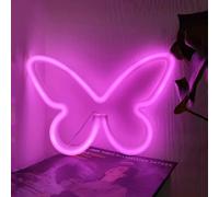 Mariposa rosa neón, luz de neón LED de mariposa, funciona con USB o pilas, luz decorativa para Navidad, bar, cumpleaños, fiesta, boda, decoración de pared