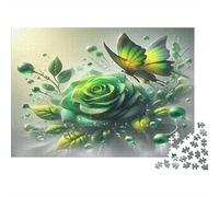 Mariposa Rosa Verde Puzzle 1000 Piezas Papel Reciclado para Adultos Puzzle para Adultos Juego Familiar desafiante Excelente Idea de Regalo para relajación y Creatividad 38x26cm/1000pcs