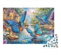 Mariposa Sturdy Cardboard Mariposas Azules Jigsaw Puzzle Adults Kids Fun Family Game Logic Training Great Gift for Christmas Puzzle Lovers Fans 38x26cm/1000pcs